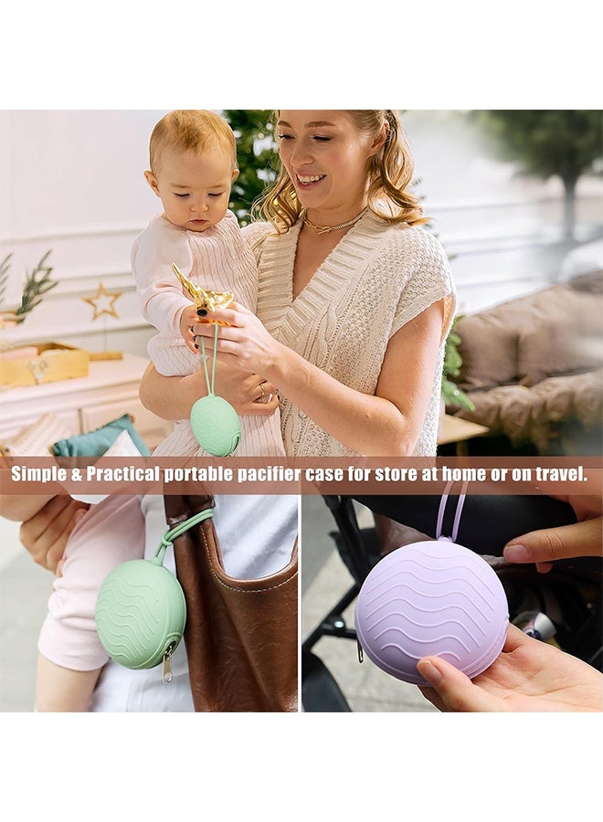 3 Pack Silicone Pacifier Holder Case, BPA-Free Cover Pouch for Baby, Portable Storage Container for Diaper Bag Stroller, Travel Outdoor Activities, Easy to Clean (Green, Grey, Purple) - Image 3